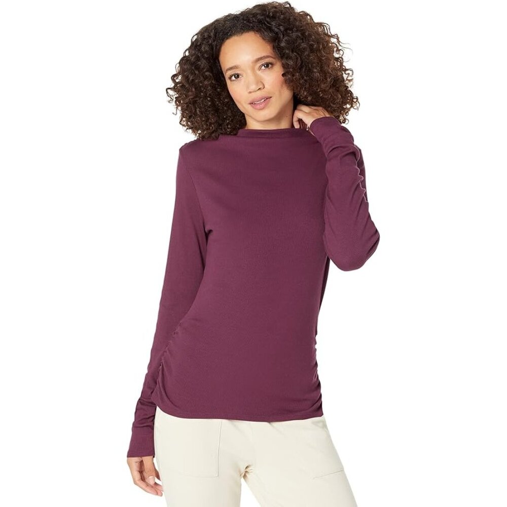 NWT Michael Stars Womens Size XL Dark Purple Nichole Mock Neck Ribbed Top NEW